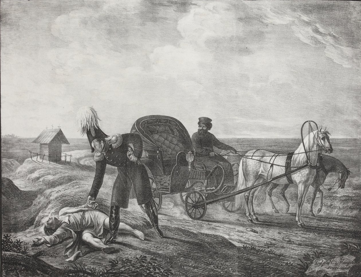 I. Sándor császár egy rászorulónak segít, 1820. alkotó: Carl von Hampeln