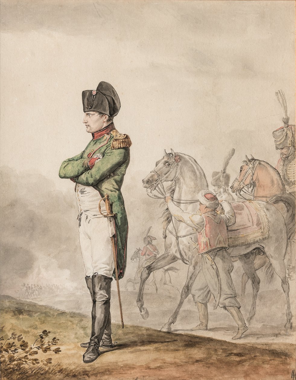 I. Bonaparte Napóleon császár (1769-1821) Austerlitzben (ceruza és akvarell fehérrel kiemelve) alkotó: Carle (attr. to) Vernet