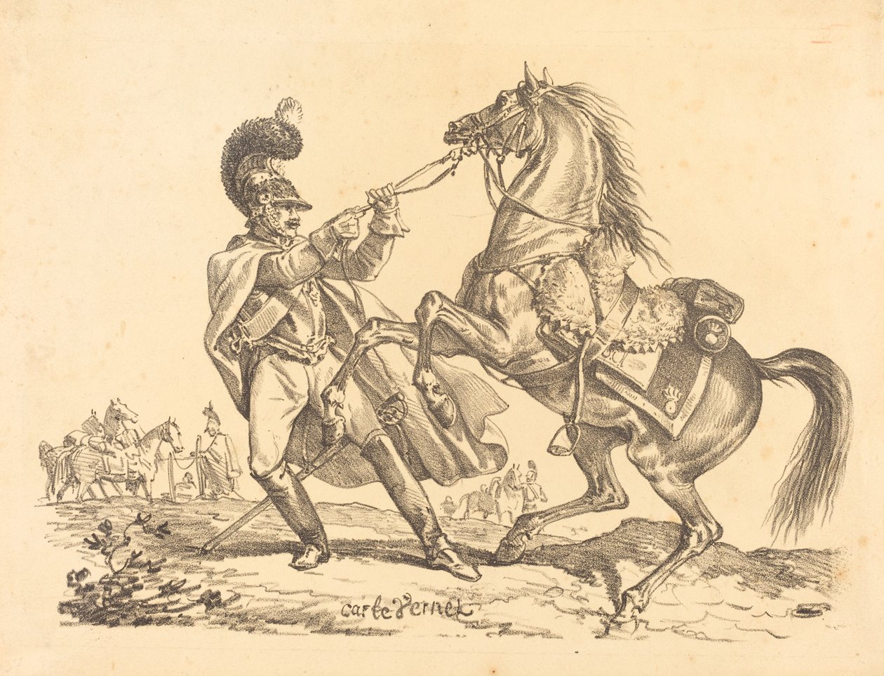 Cuirassier visszatartja nevelő lovát alkotó: Carle Vernet