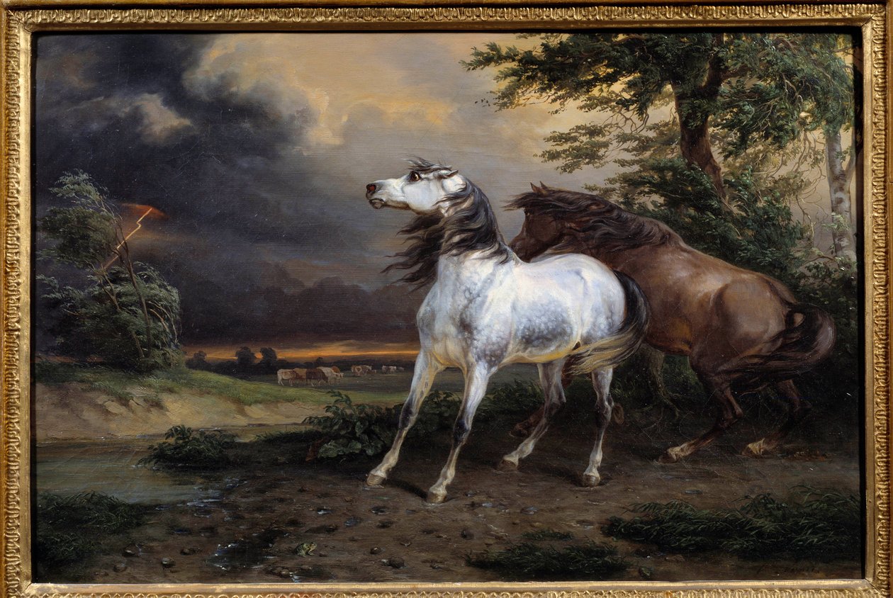 A vihartól megijedt lovak. Carle Vernet festménye (1758-1835) alkotó: Carle Vernet