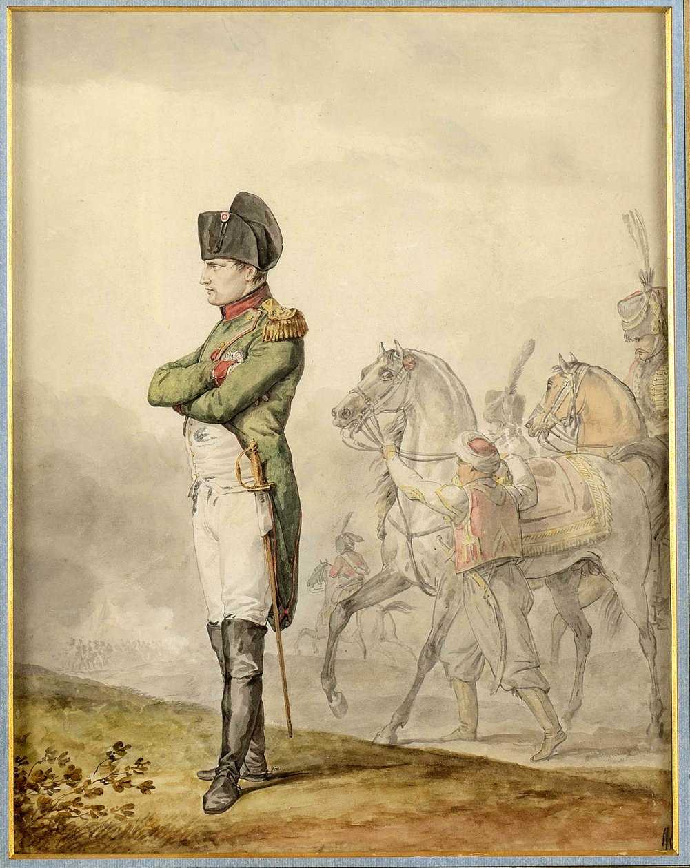 Napóleon a Austerlitzben (1805) – Napóleon Austerlitzben, Vernet, Carle (1758-1836). Akvarell papíron. Magángyűjtemény alkotó: Carle Vernet