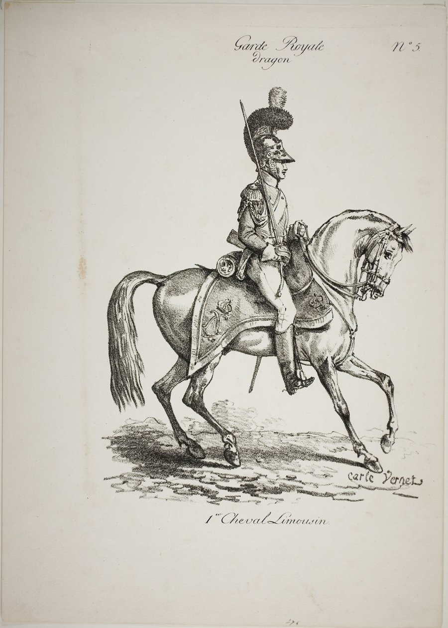 Királyi Gárda, Norman lovas dragonyos és ló, No. 5, First Limoges Horse alkotó: Carle Vernet