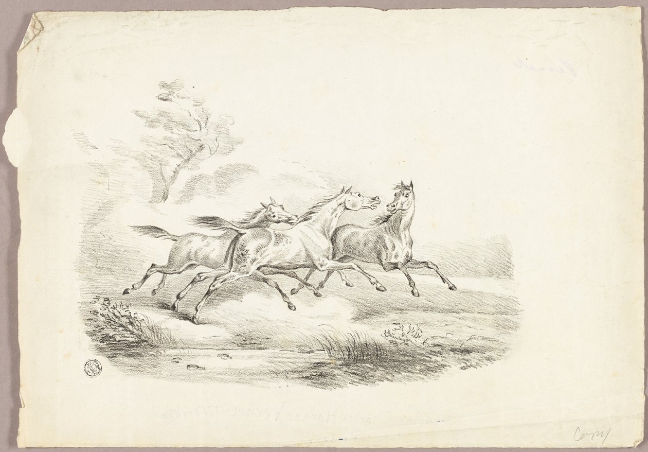 Három ló fut alkotó: Carle Vernet