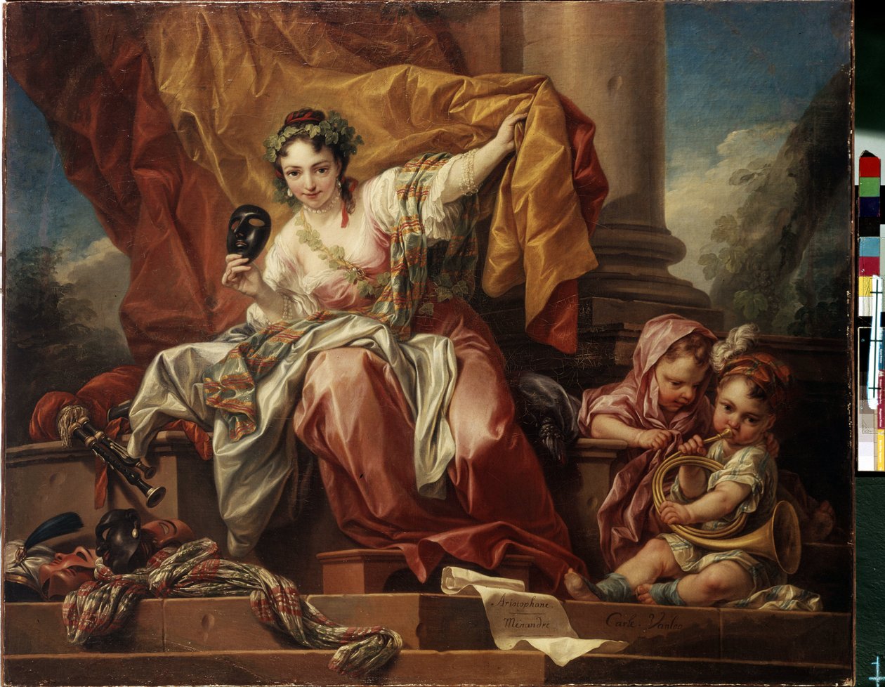 A komédia allegóriája. Carle Van Loo (1705-1765) festménye. Olajfestmény alkotó: Carle van Loo