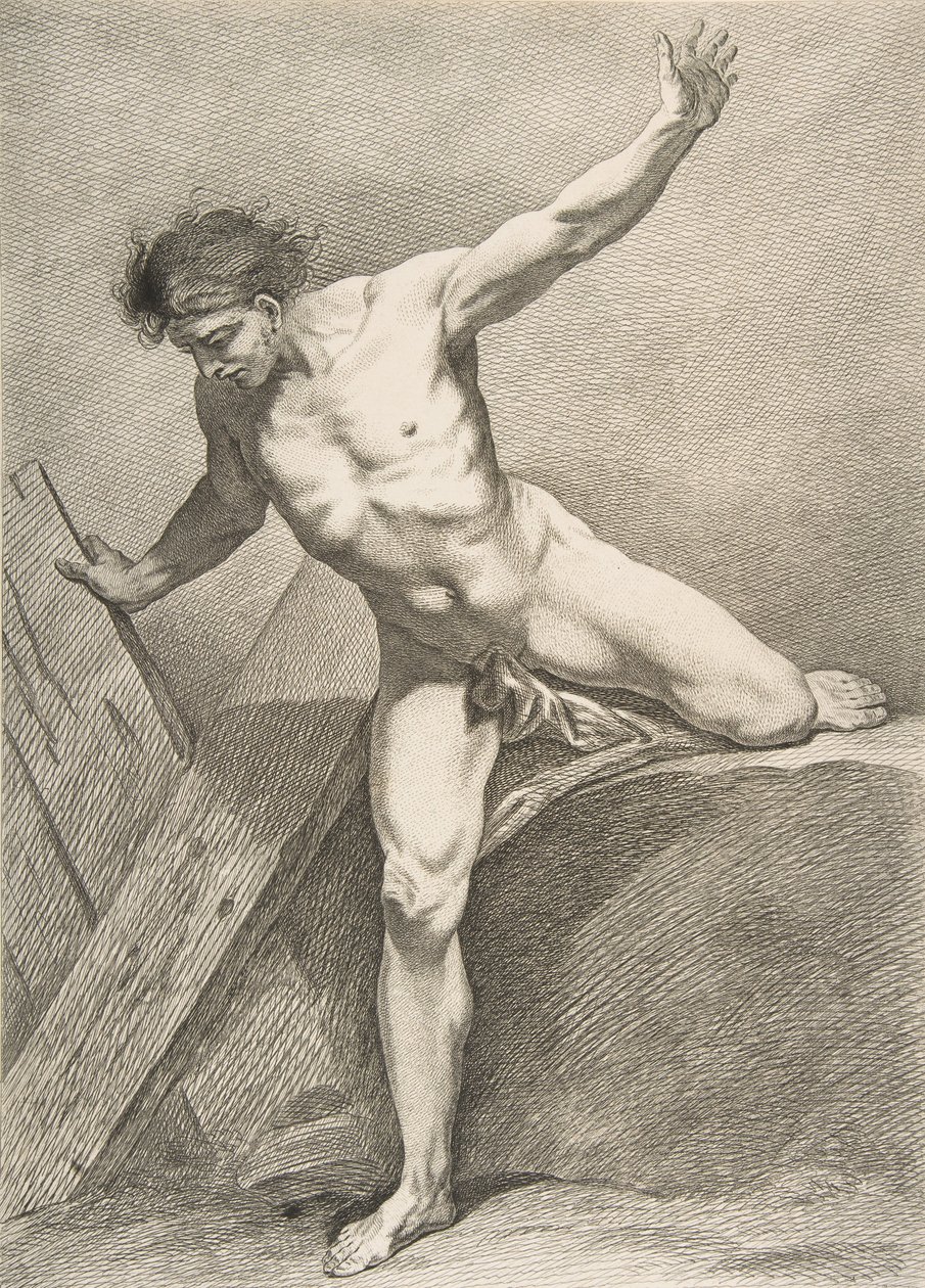 An Académie: Egy deszkára támaszkodó, lépkedő ember, 1742-43. alkotó: Carle van Loo