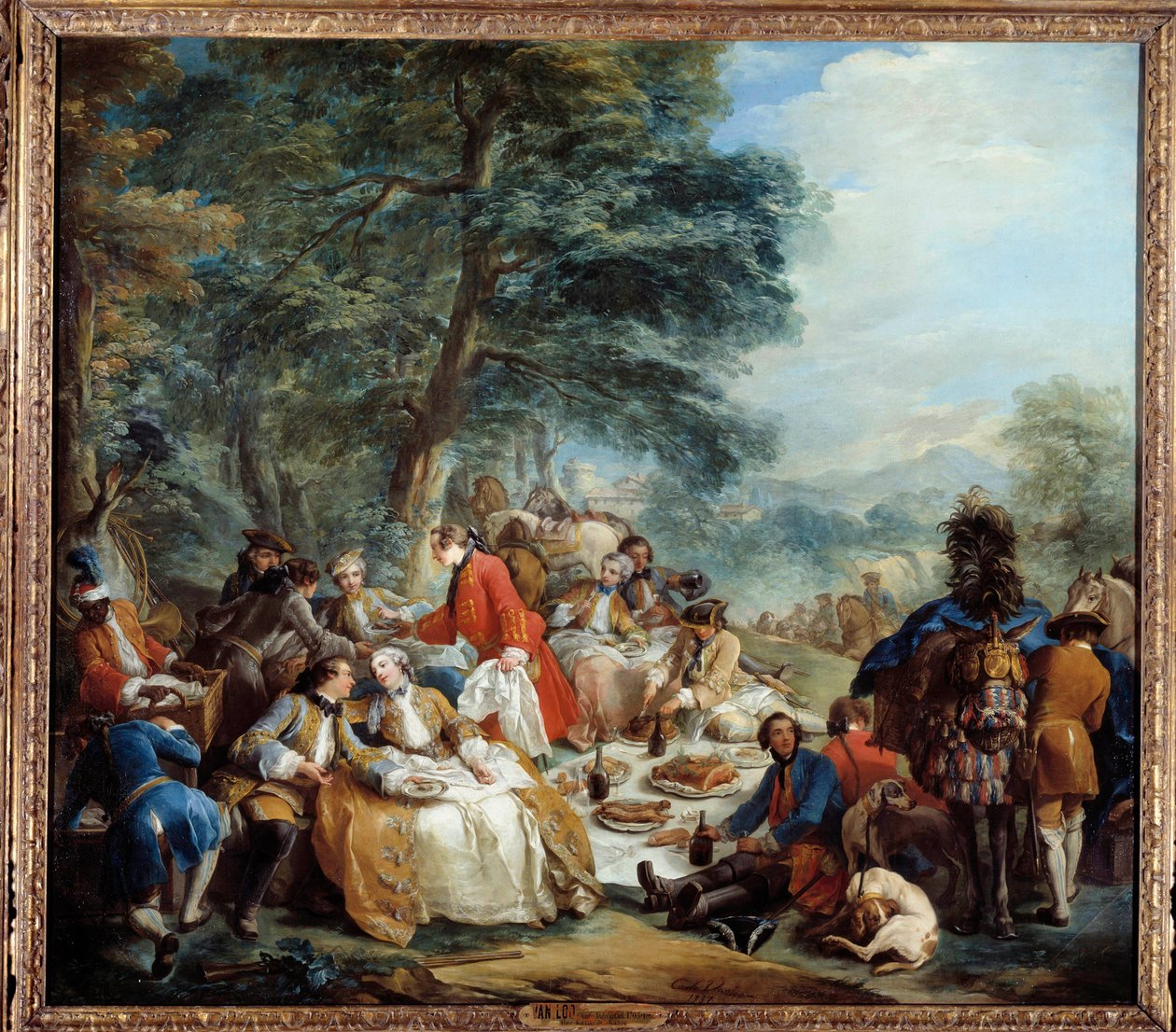 Vadászati megálló Nemesek piknikje vadászjáték közben. Charles Andre Van Loo (1705-1765) festménye 18. század V. 2,2x2,5 m. alkotó: Carle van Loo