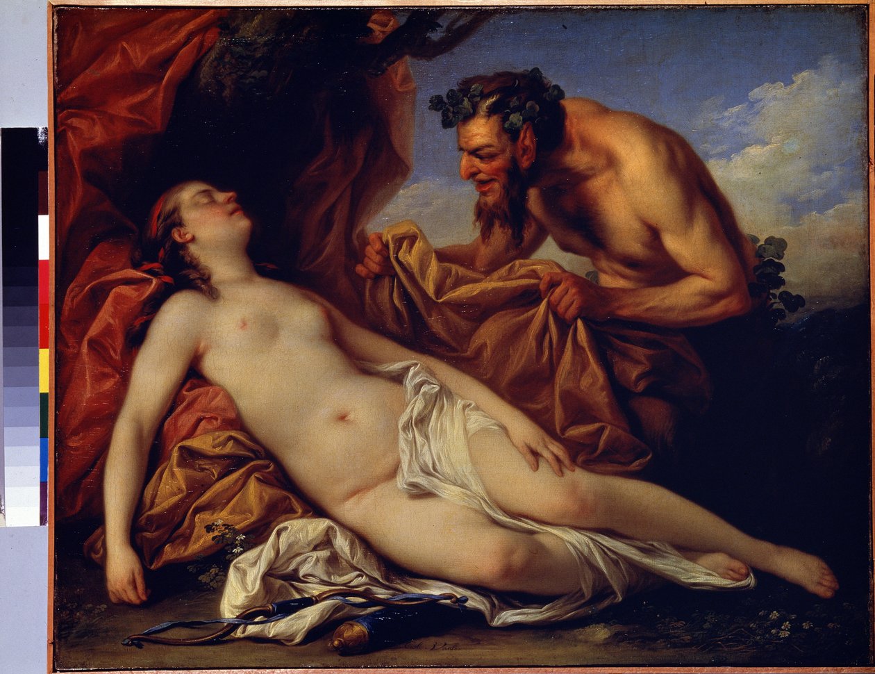 Jupiter és Antiope (Jupiter és Antiope). Carle Van Loo (1705-1765) festménye. Olaj, vászon, 50 x 72 cm, 1753 körül. Francia iskola, rokokó művészet. Ermitázs Múzeum, Szentpétervár. alkotó: Carle van Loo