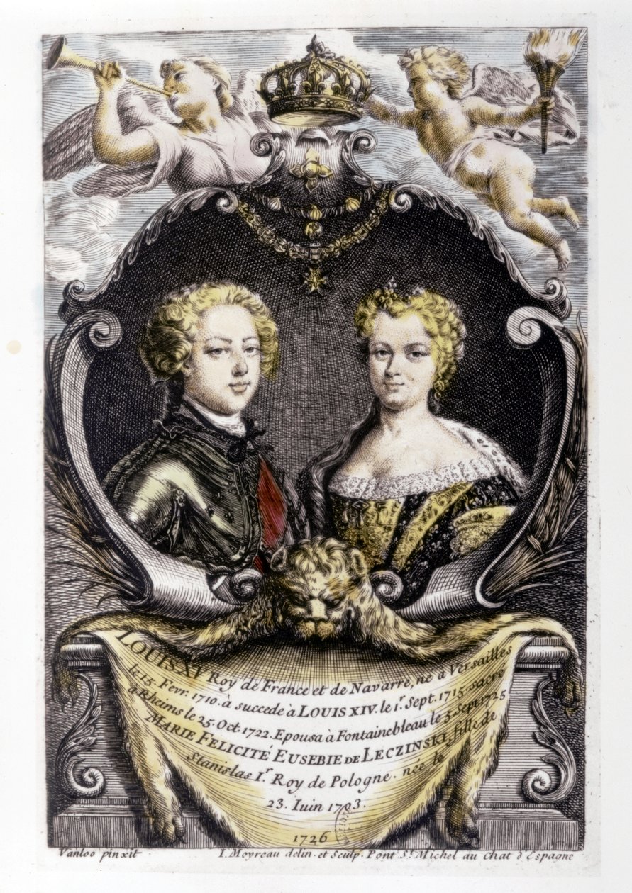 XV. Lajos és Lecsinszka Mária: XV. Lajos (15 éves) és Lecsinszka Mária (22 éves).... alkotó: Carle van Loo
