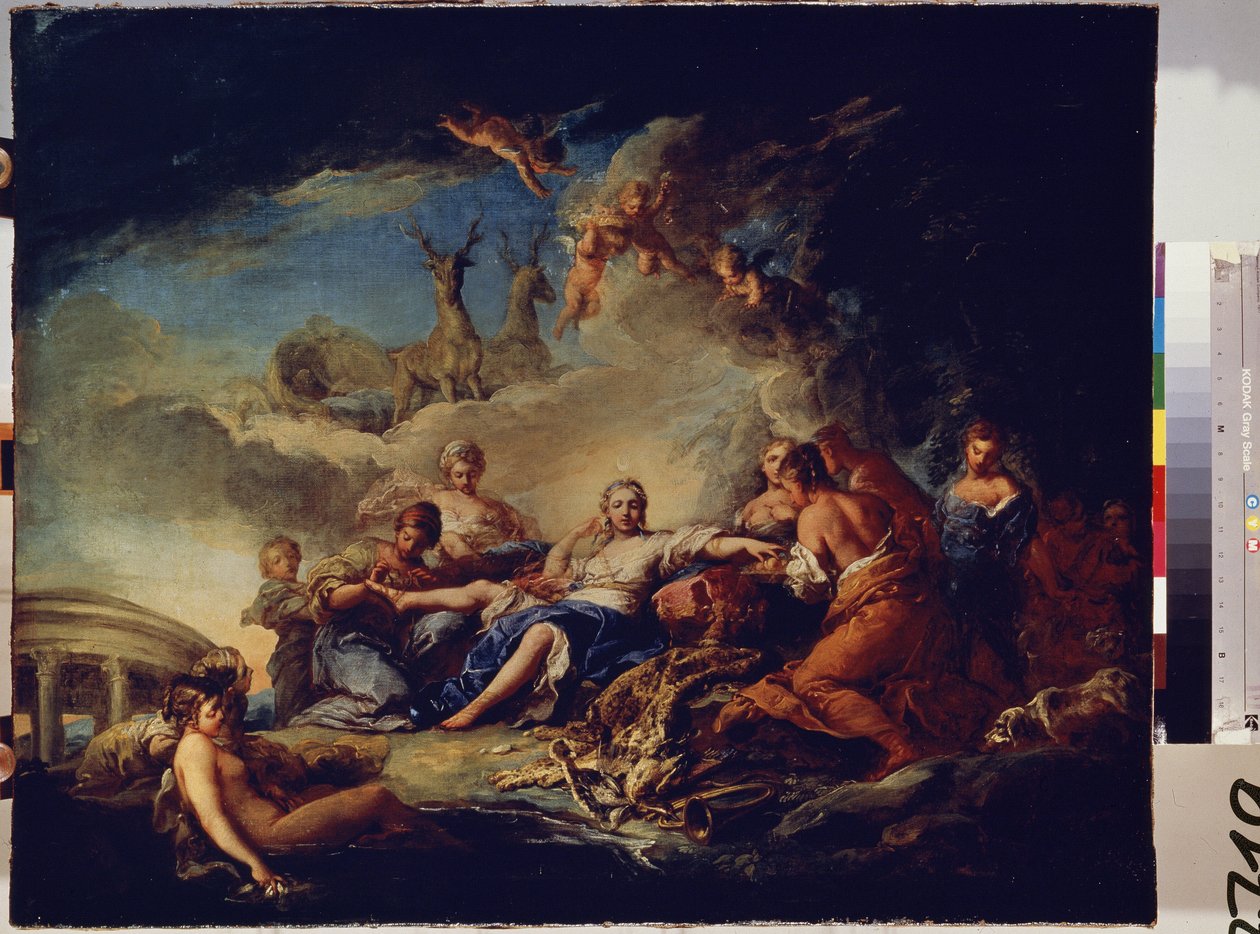 Diana pihen a vadászatban. Carle Van Loo (1705-1765) festménye. Olaj, vászon, 65 x 80,5 cm alkotó: Carle van Loo