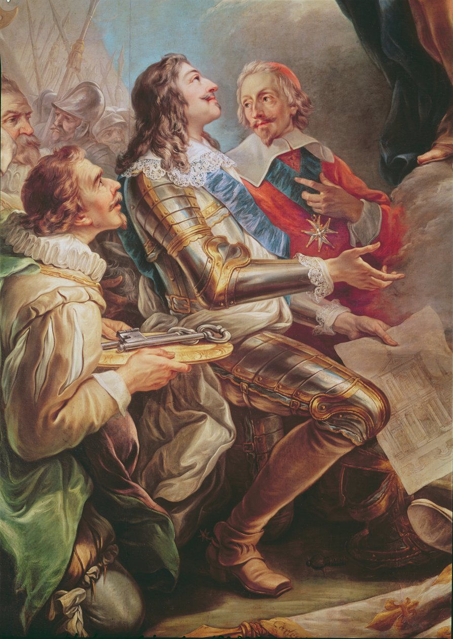 XIII. Lajos (1601-43) a Notre-Dame-des-Victoires templomot Szűz Máriának szenteli 1629-ben, XIII. Lajos és Richelieu bíboros (1581-1642) részlete 1748-53 alkotó: Carle van Loo