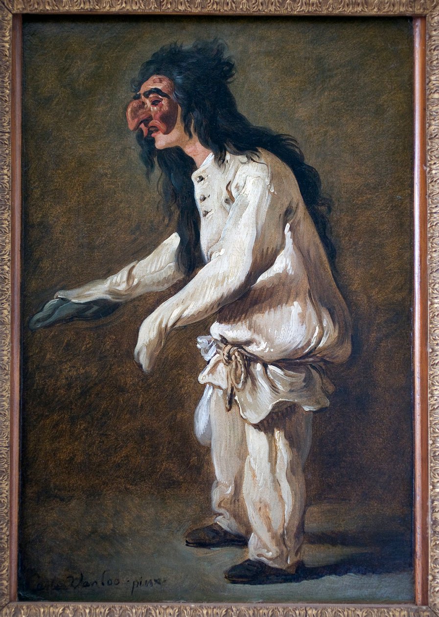 Polichinella (Pulcinella). Carle Van Loo (1705-1765) festménye, Olaj, vászon alkotó: Carle van Loo