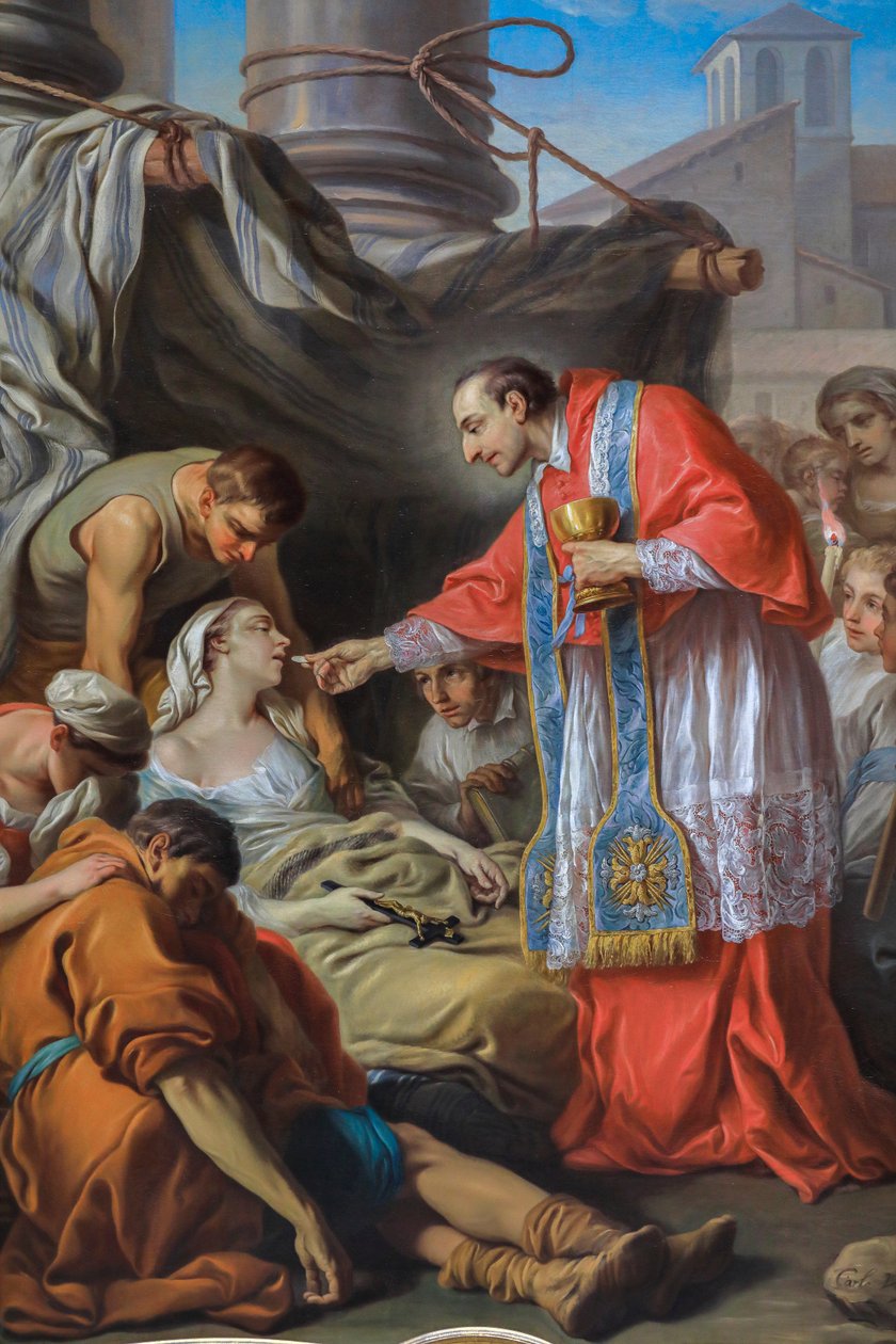 Borromeo Szent Károly áldozik a pestisben szenvedőknek alkotó: Carle van Loo