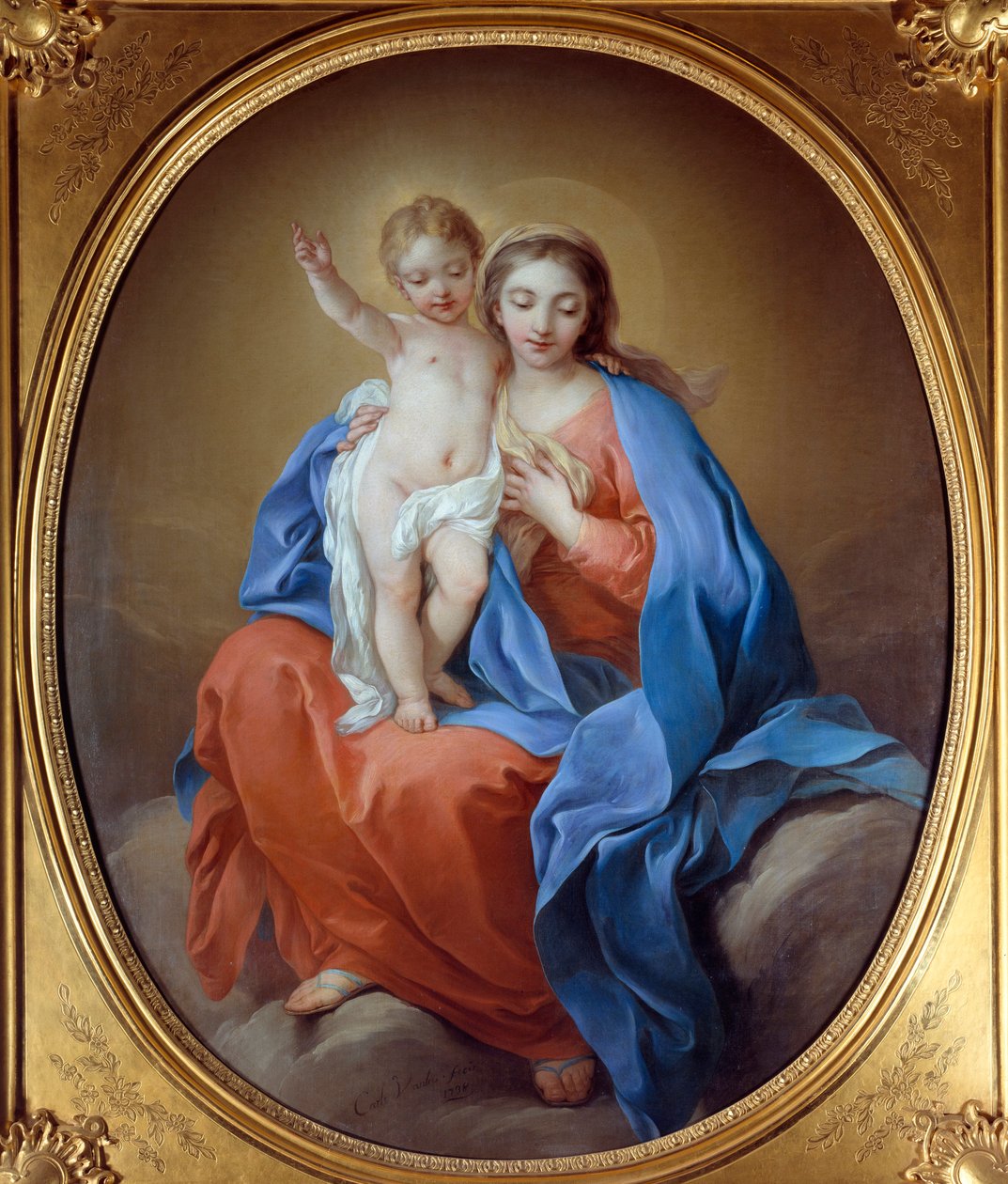 A Szűz és a Gyermek Jézus. Olajfestmény. Carle Van Loo festménye (1705-1765) alkotó: Carle van Loo