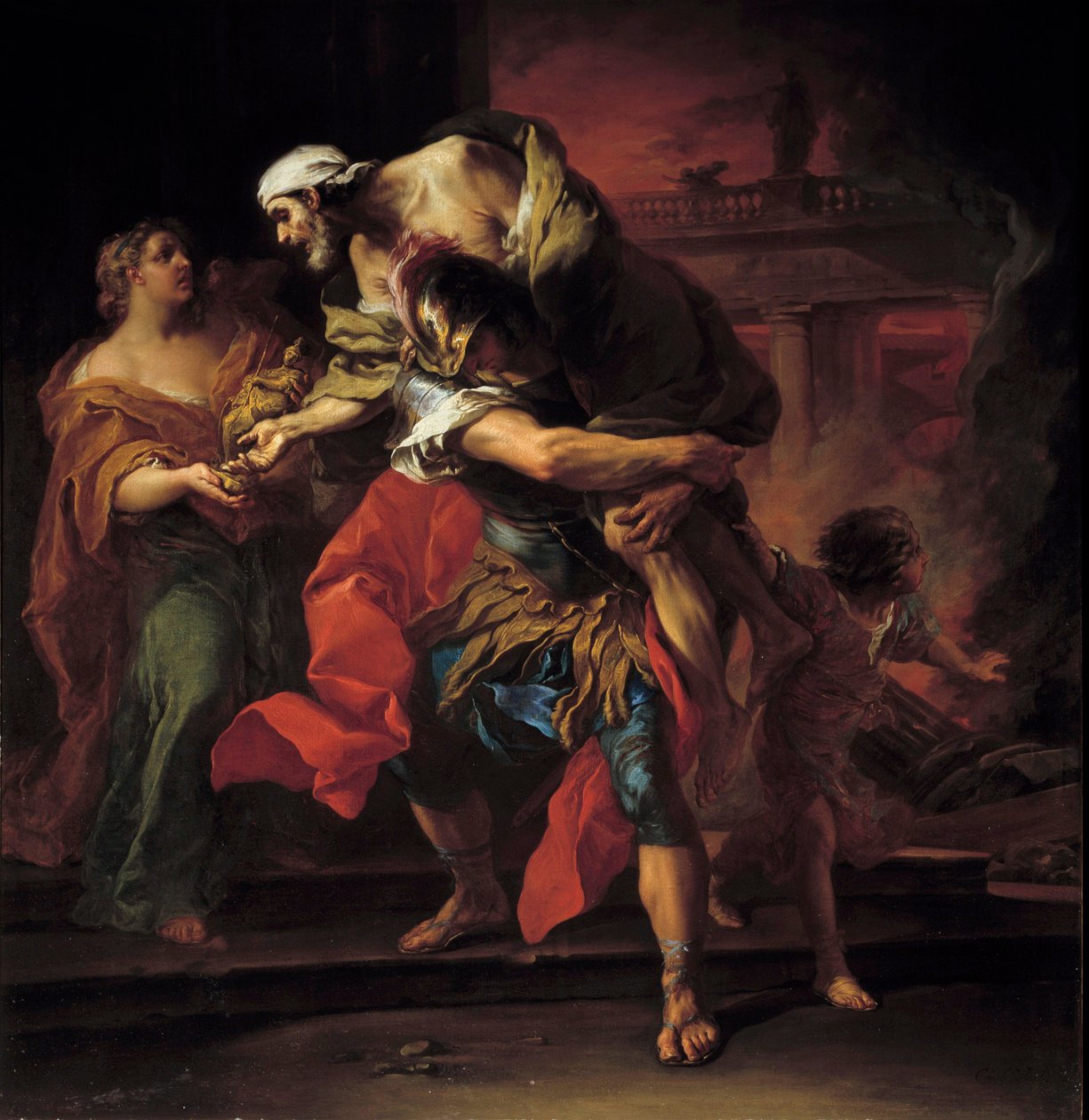 Trójai háború: „”Aeneas Carrying Anchises”” Charles Andre (vagy Carle) van Loo (1705-1765) festménye V. 1,1x1,05 m alkotó: Carle van Loo