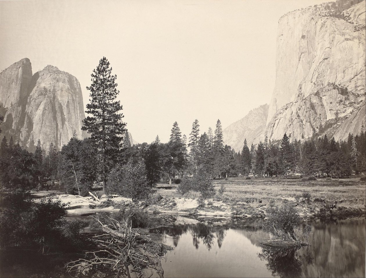 Le a völgyben, Yosemite, Cathedral Rocks, El Capitan, Yosemite alkotó: Carleton E. Watkins