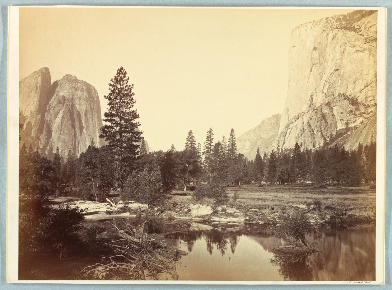Le a völgyben, az El Capitan és a Cathedral Rocks alkotó: Carleton E. Watkins