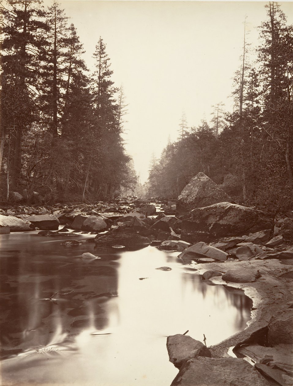 Merced River, Yosemite, kb. 1872, nyomtatott kb. 1876. alkotó: Carleton E. Watkins.