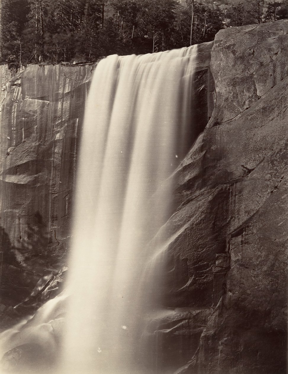 Vernal Falls, 350 láb, Yosemite, kb. 1872, nyomtatott kb. 1876. alkotó: Carleton E. Watkins.