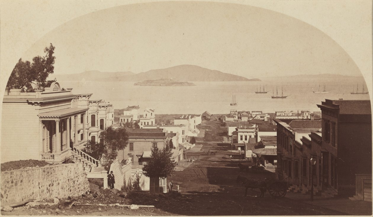 Alcatraz-sziget és a San Franciscó-i öböl, északról nézve, 1880-as évek (fotó) alkotó: Carleton Emmons Watkins