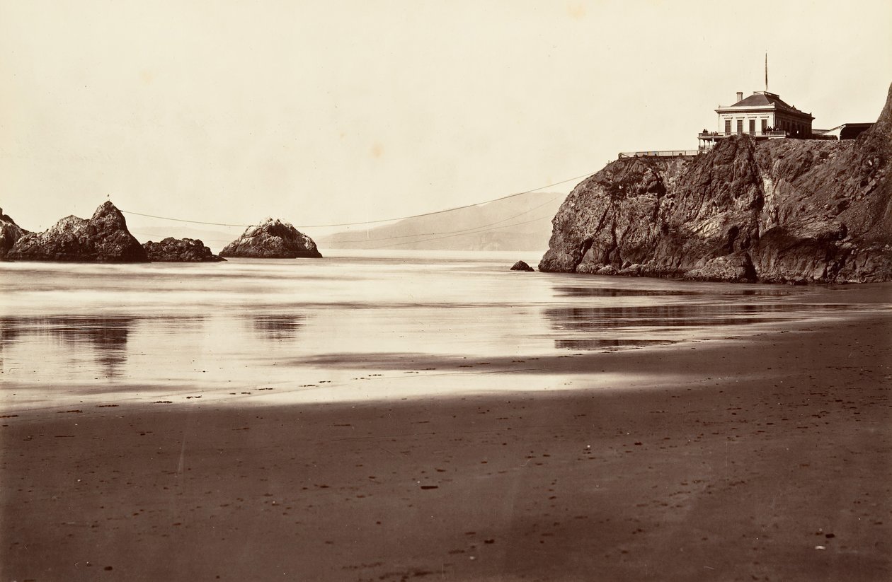 Cliff House and Seal Rock, 1868-69, nyomtatott kb. 1876. alkotó: Carleton Emmons Watkins