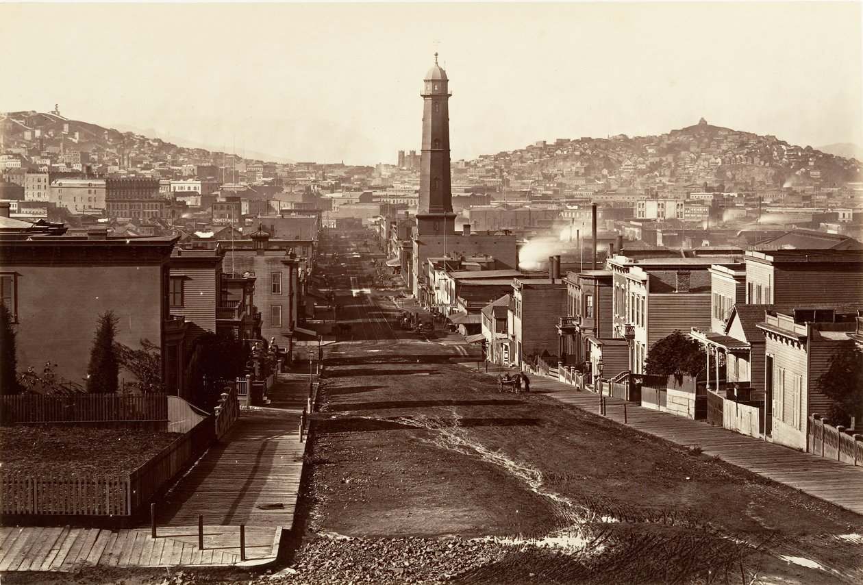 First Street, San Francisco, 1864, nyomtatott kb. 1876. alkotó: Carleton Emmons Watkins