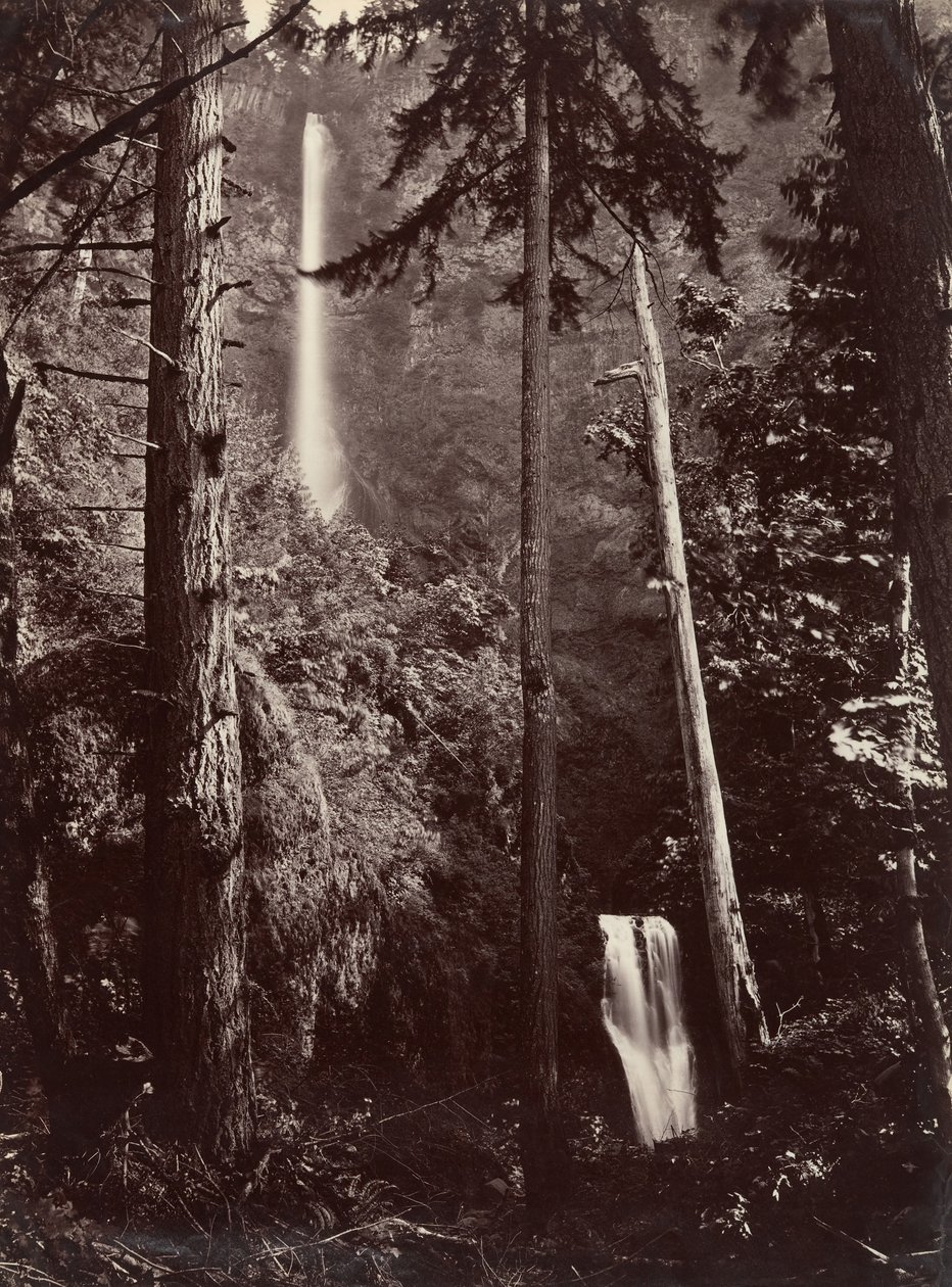 Multnomah Falls, Oregon, 1867, később nyomtatva. alkotó: Carleton Emmons Watkins