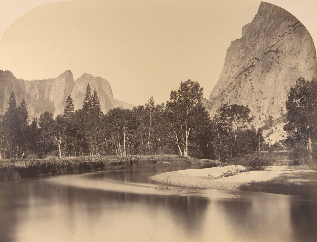 River View, Down the Valley, Cathedral Rock bal oldalon, 1861, Yosemite. alkotó: Carleton Emmons Watkins