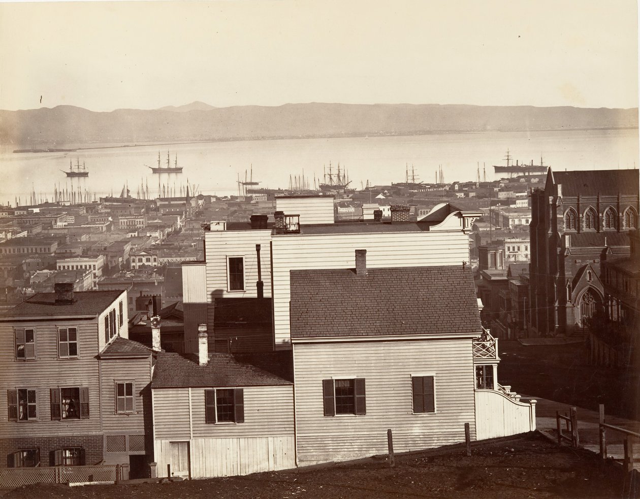 San Francisco, Kalifornia és Powell Streets, 1864, nyomtatott kb. 1876. alkotó: Carleton Emmons Watkins