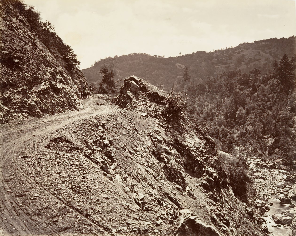 Sulphur Creek és Flume-út a gejzírekhez, 1868-70, nyomtatva kb. 1876. alkotó: Carleton Emmons Watkins
