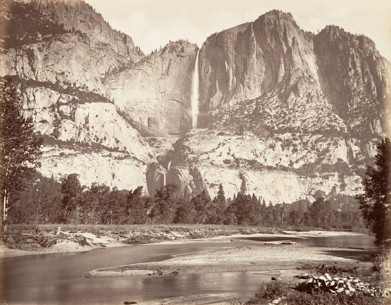 Yosemite-vízesés, 2634 láb, kb. 1872, nyomtatott kb. 1876. alkotó: Carleton Emmons Watkins