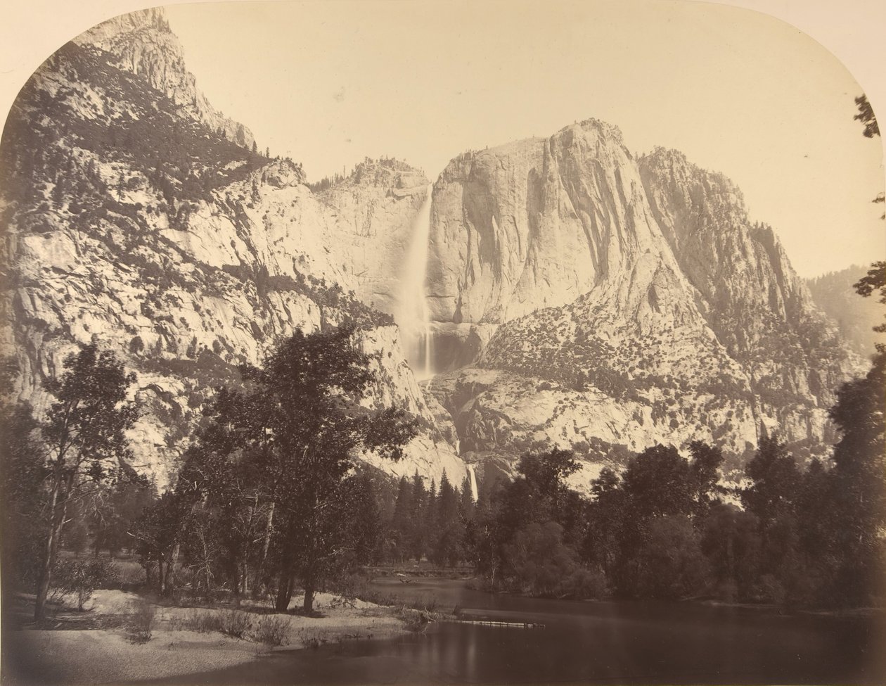 Yosemite Falls, River View, 2637 láb, 1861. alkotó: Carleton Emmons Watkins