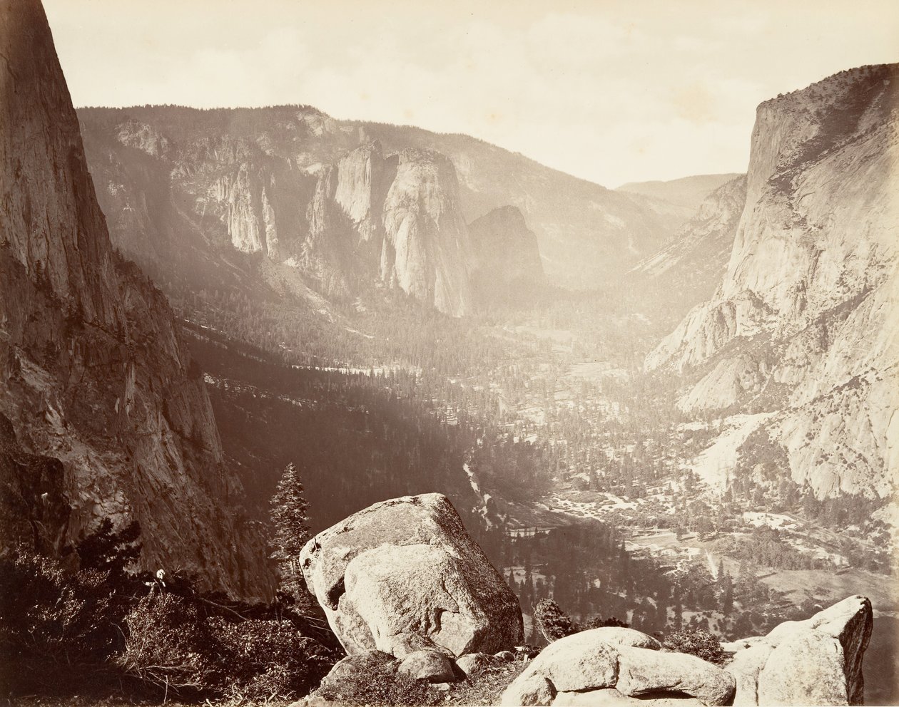 Yosemite Valley Union Pointtól, kb. 1872, nyomtatott kb. 1876. alkotó: Carleton Emmons Watkins