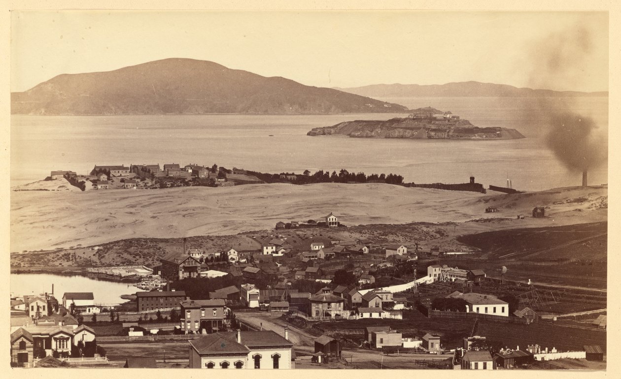 Alcatraz és Black Point a Russian Hillről, San Francisco alkotó: Carleton Watkins