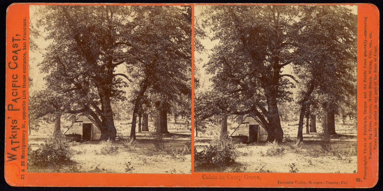 Faház Camp Grove-ban, Yosemite Valley, Mariposa megye, kb alkotó: Carleton Watkins