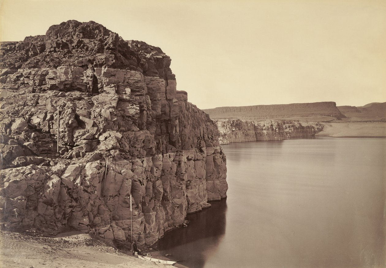 [The Dalles, legmagasabb és legalacsonyabb vízállás, 92 láb] / [A Dalles felső része, Columbia folyó, Oregon] alkotó: Carleton Watkins