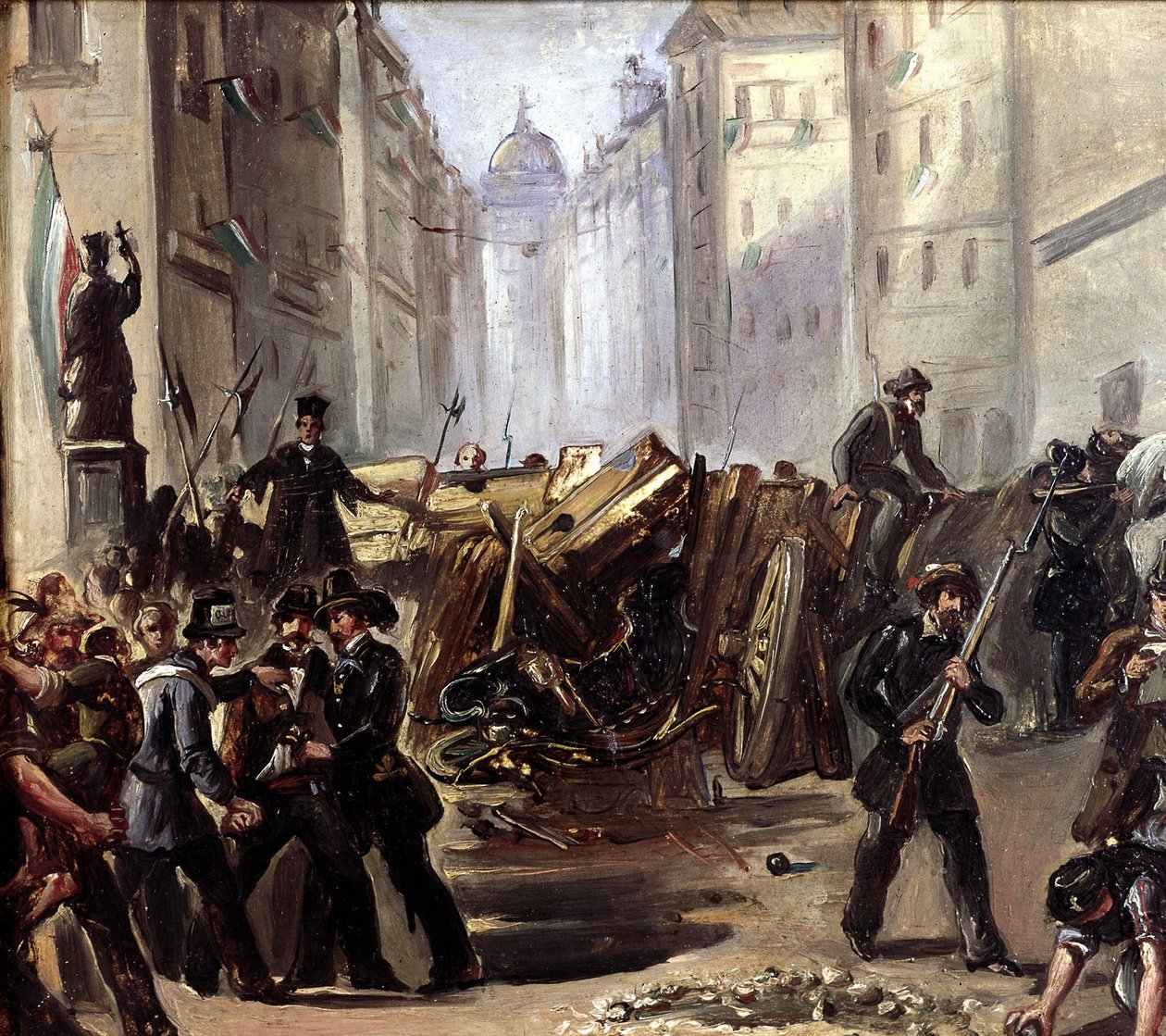 Utcai csata és barikád Rómában Risorgimento idején, 1870 alkotó: Carlo Ademollo
