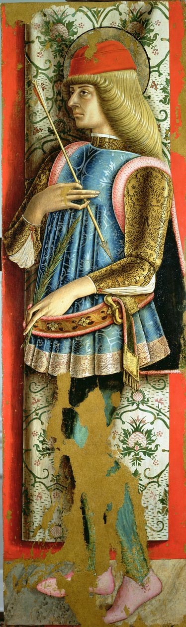 Szent Sebestyén, a Valle Castellamo második triptichonjának jobb oldali táblája (tempera, tábla) alkotó: Carlo Crivelli