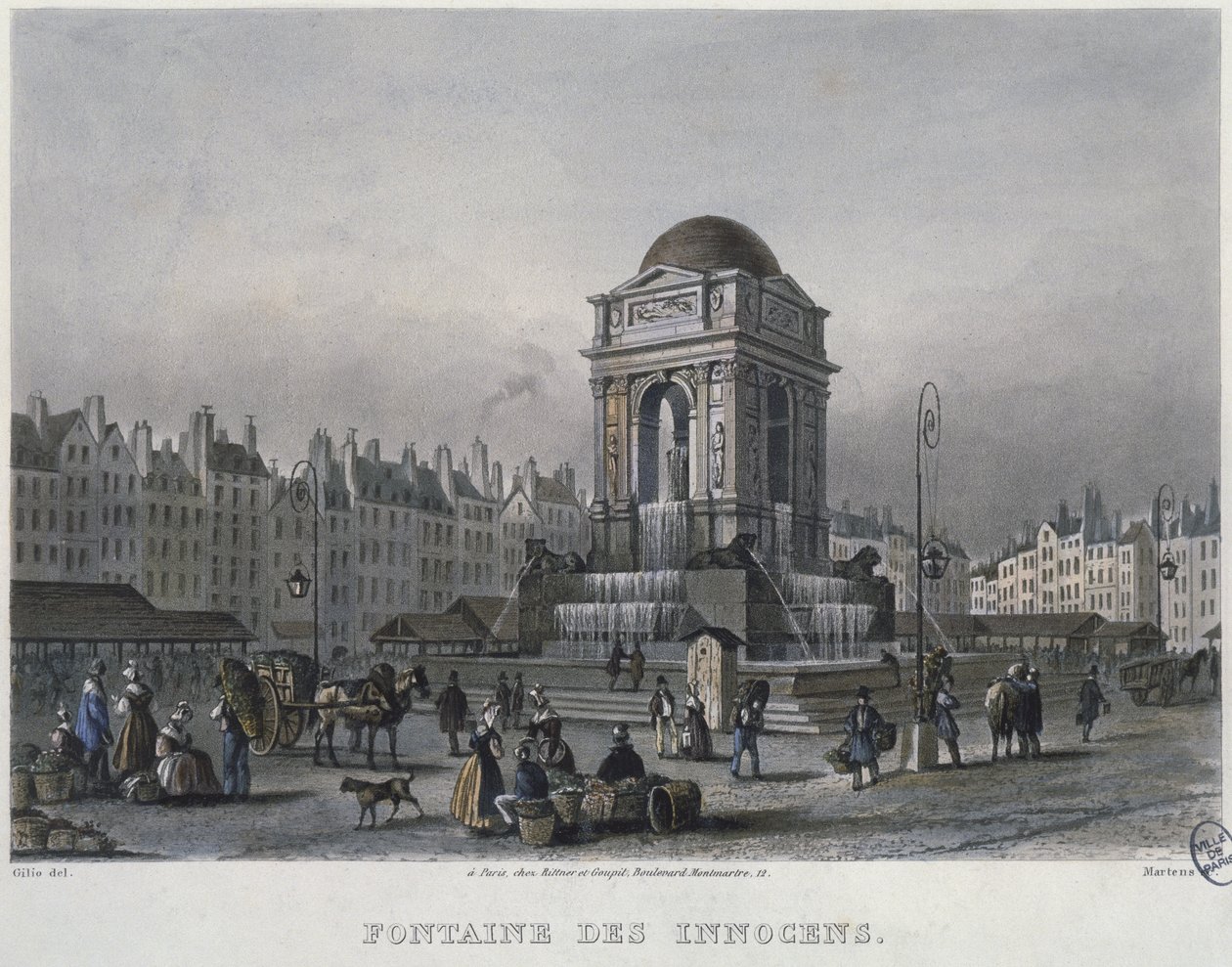 Az ártatlanok kútja, Párizs, Frederic Martens (1809-75) metszet 1832 (színes metszet) alkotó: Carlo Gilio