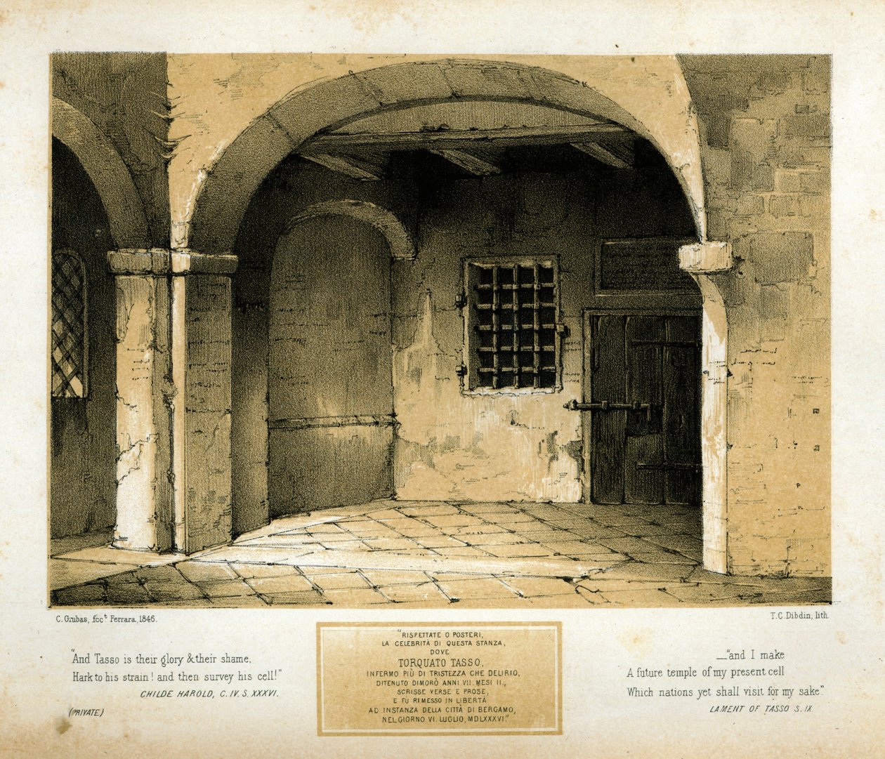 Torquato Tasso emlékműve, metszett T.C. Dibdin egy 1846-os festmény után alkotó: Carlo Grubacs