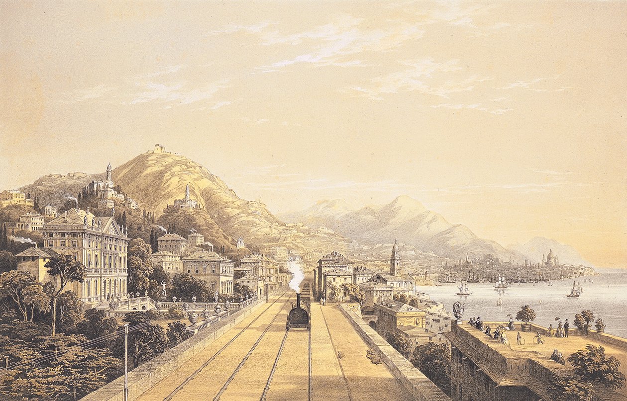 Elülső kép a "Kilátások a Torinó és Genova közötti vasútról", 1853 alkotó: Carlo Bossoli