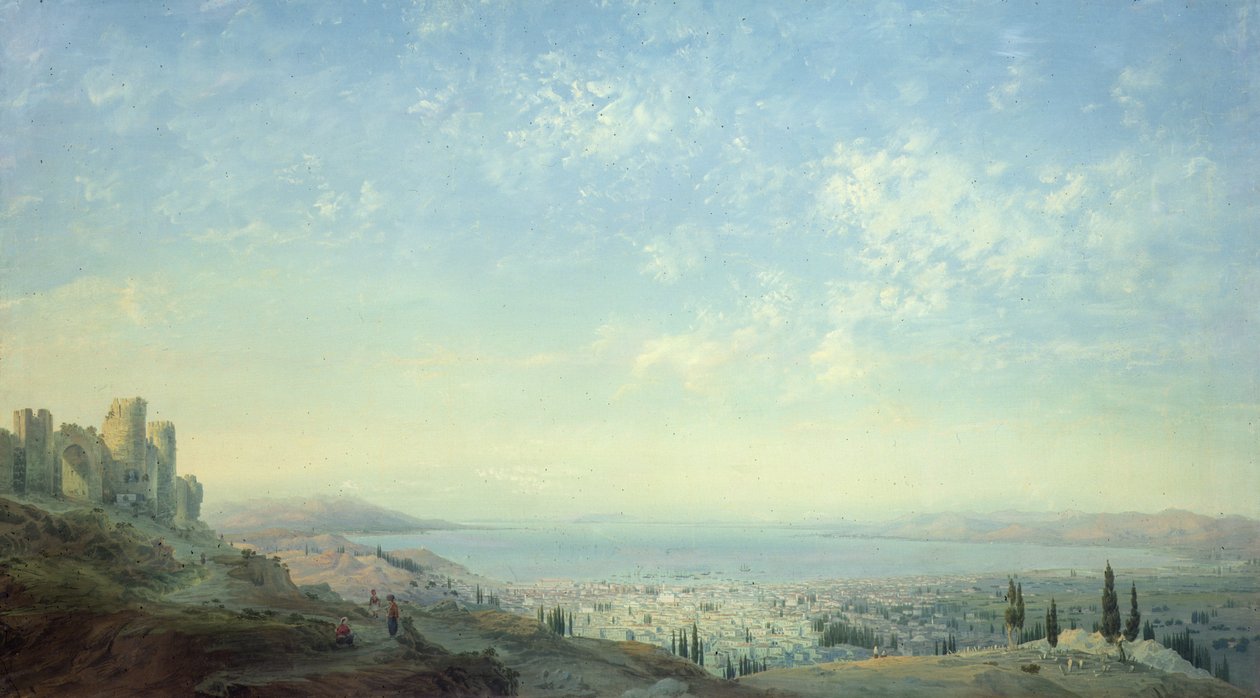 Smyrna a Pagus-hegyi Citadellából, a Cesme-félszigetről és a Bornora-kertből Phocaea partjával, 1839 (tempera lenvászon) alkotó: Carlo Bossoli