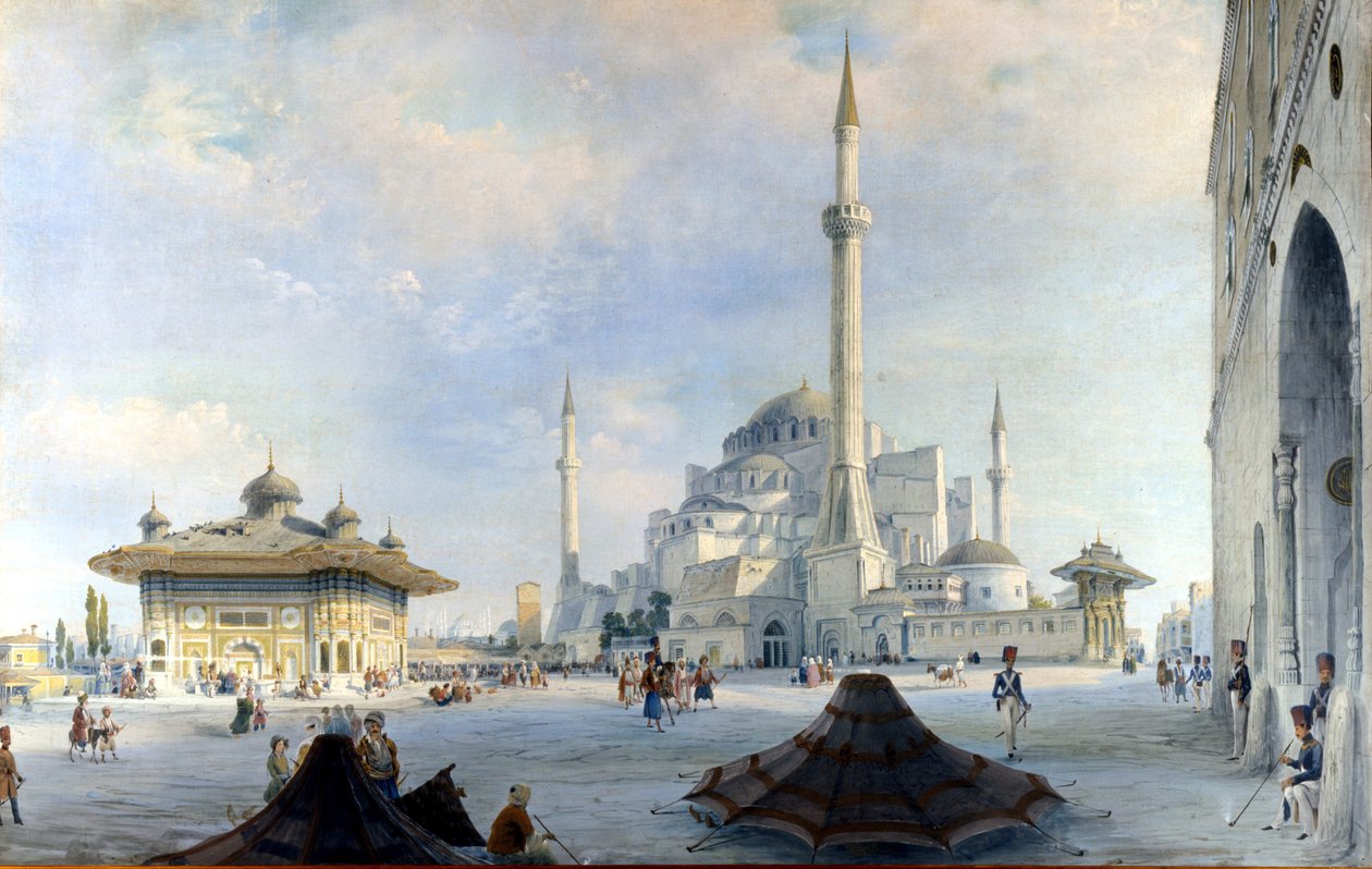 A konstantinápolyi mecset: Szent Zsófia (Hagia Sophia). Carlo Bossoli festménye alkotó: Carlo Bossoli