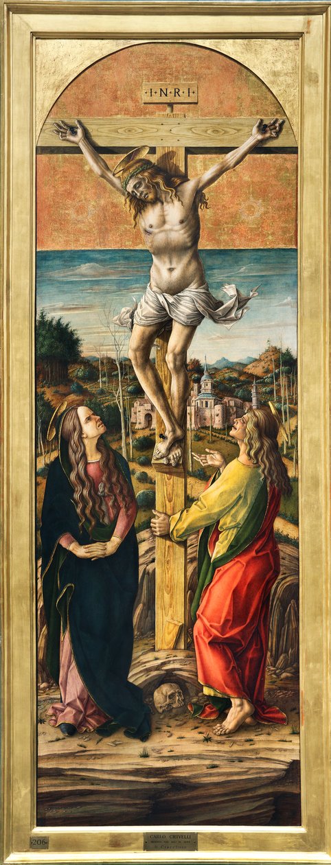 Keresztre feszítés Szűz Máriával és Szent János evangélistával alkotó: Carlo Crivelli