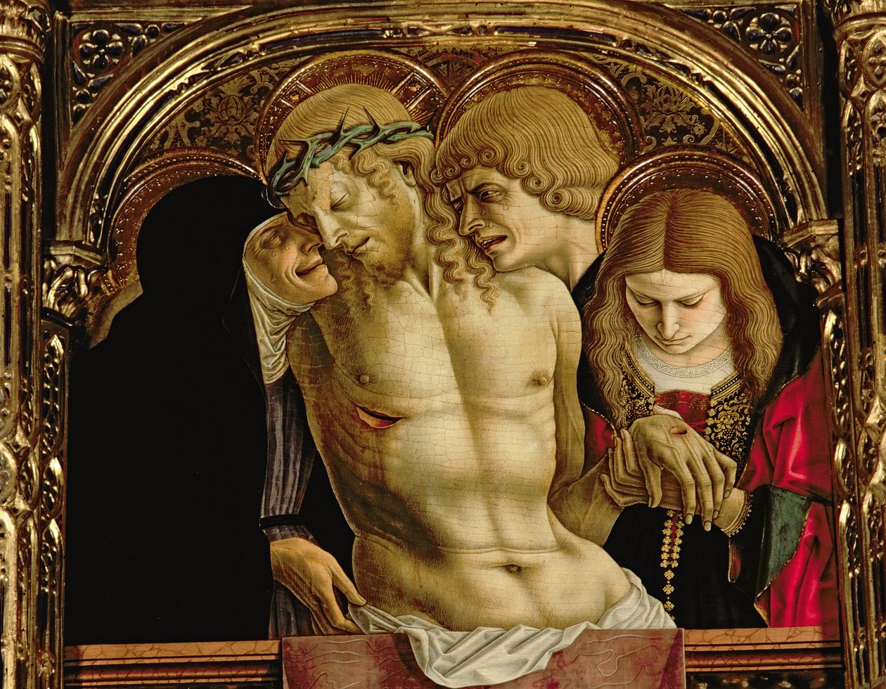 A halott Krisztus siralma, részlet a SantEmidio poliptichonból, 1473 tempera a 76636 panel részletén alkotó: Carlo Crivelli