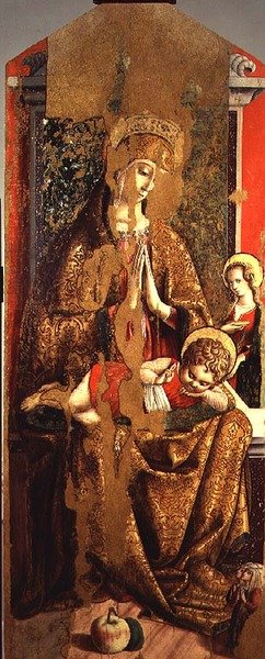 Madonna és gyermeke, a Valle Castellamo második triptichonjának központi táblája (tempera, tábla) alkotó: Carlo Crivelli