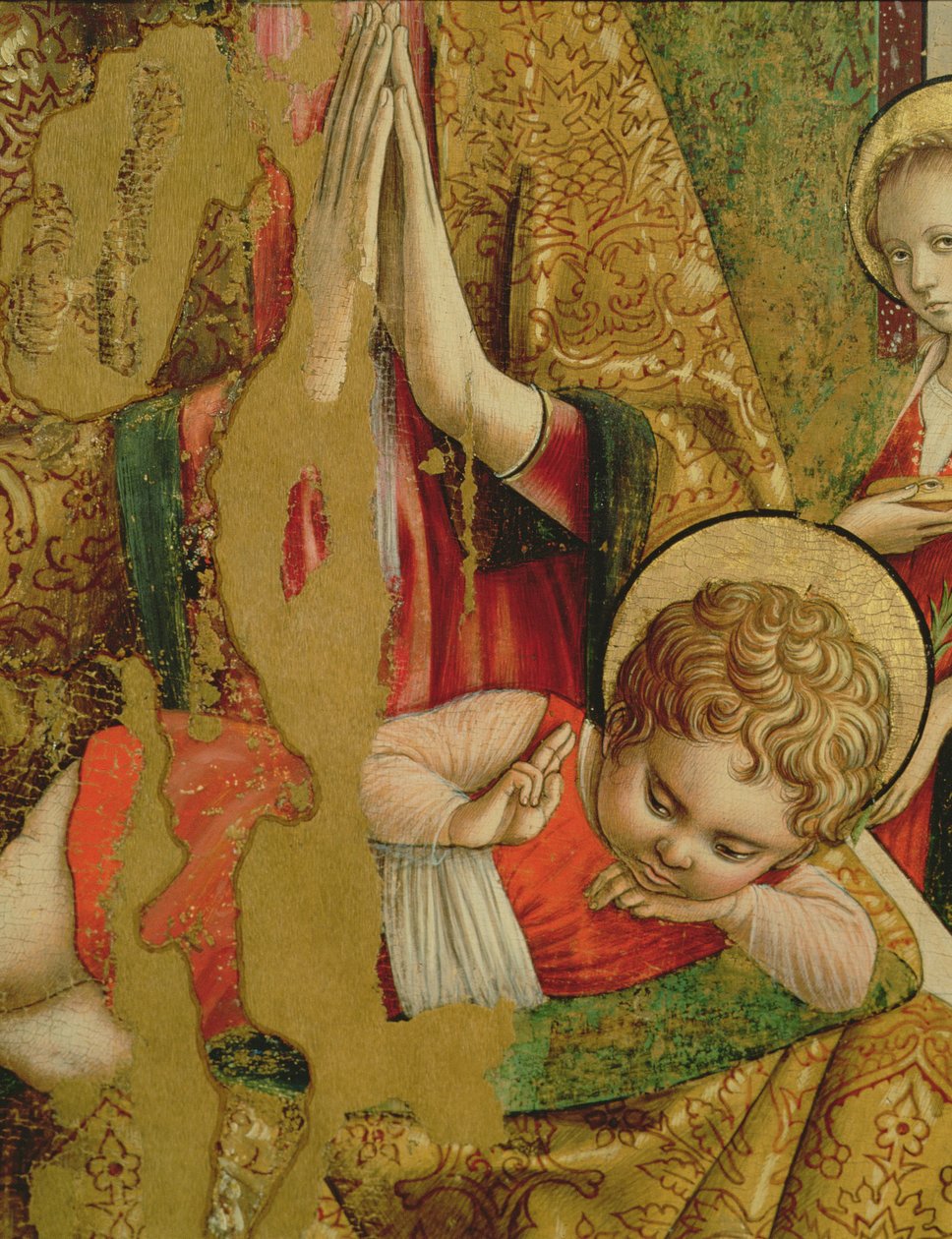 Madonna és gyermek, Krisztus Gyermek részlete, a Valle Castellamo tempera második triptichonjának központi táblájáról a 76632-es táblarészleten alkotó: Carlo Crivelli