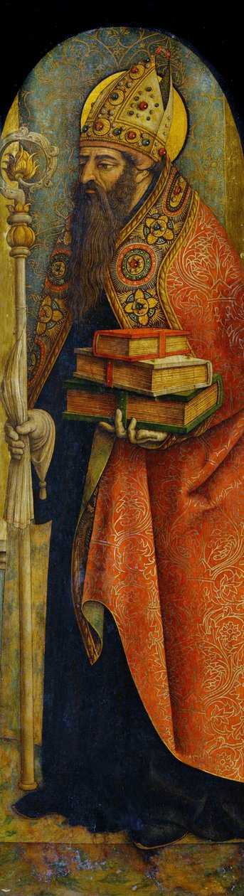 ""Hippói Szent Ágoston ábrázolása" (354-430) Carlo Crivelli festménye (1435-1495 körül) 1480 körül Nemzeti Nyugati Művészeti Múzeum, Tokió, Japán alkotó: Carlo Crivelli