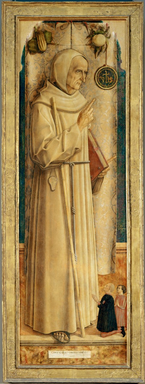 Saint Jaques de la Marche és két térdelő adományozó ... alkotó: Carlo Crivelli
