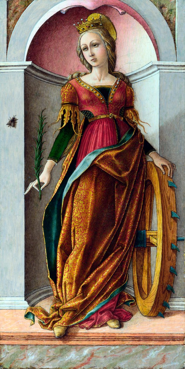 ""Alexandriai Szent Katalin"" (Alexandriai Szent Katalin) Carlo Crivelli festménye (körülbelül 1435-1495 körül) 1492 körül - Tempera a táblán Dim 38x19 cm National Gallery, London alkotó: Carlo Crivelli