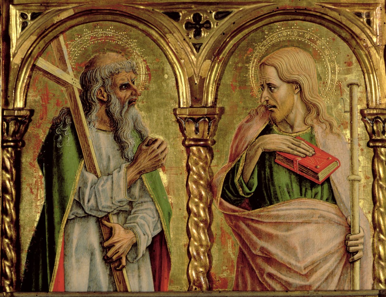 Szent András és Nagy Szent Jakab, részlet a SantEmidio poliptichonból, 1473-as tempera a 76636-os táblarészleten alkotó: Carlo Crivelli